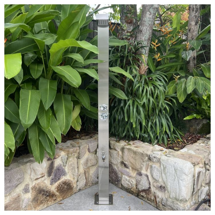 Bondi Silver 316L Marine Grade Stainless Steel Outdoor Pool Shower, Hot & Cold Mixer Included