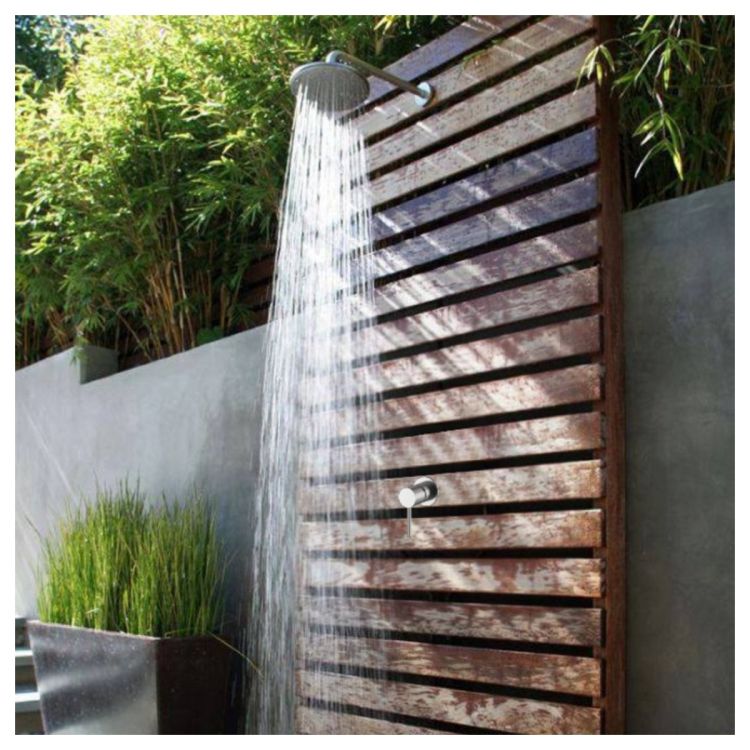 Alpha Outdoor 316L Stainless Steel Marine Grade Wall Mounted Shower Arm, Shower Head & a Hot and Cold Washer-less Mixer Shower Set