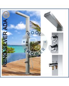 Reno Silver ADA 316L Marine Grade Stainless Steel Outdoor Pool Shower Watermark 