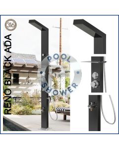 Reno Black ADA 316L Marine Grade Stainless Steel Outdoor Pool Shower Watermark 