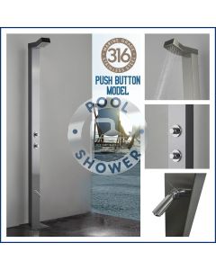 Bondi Push Button 316L Marine Grade WATERMARK REGISTERED Stainless Steel Outdoor Indoor /Pool Shower. With a 15 seconds timed flow control.(Cold or Tempered Water Source Only  / Not Hot And Cold)