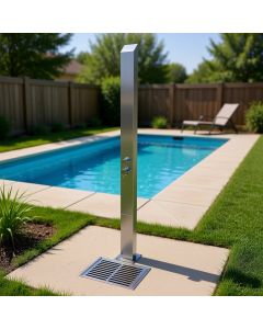 Toorak Silver 316L Marine Grade Stainless Steel Outdoor Waterfall Pool Shower, Hot & Cold Mixer Included