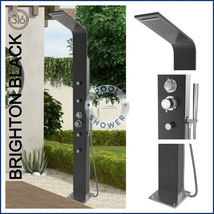 Brighton Black 316 Marine Grade WATERMARK REGISTERED Stainless Steel Outdoor/Indoor Massage Shower.