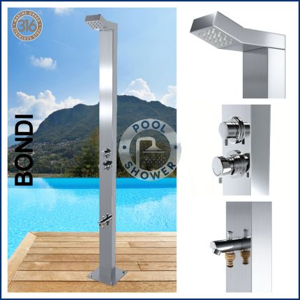 Bondi Silver 316 Marine Grade WATERMARK REGISTERED Stainless Steel Outdoor Indoor Pool Shower