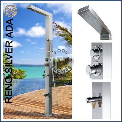 Reno Silver ADA 316 Marine Grade Stainless Steel Outdoor Pool Shower Watermark 