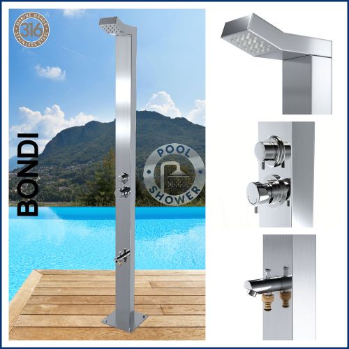 Bondi Silver 316 Marine Grade WATERMARK REGISTERED Stainless Steel Outdoor Indoor Pool Shower