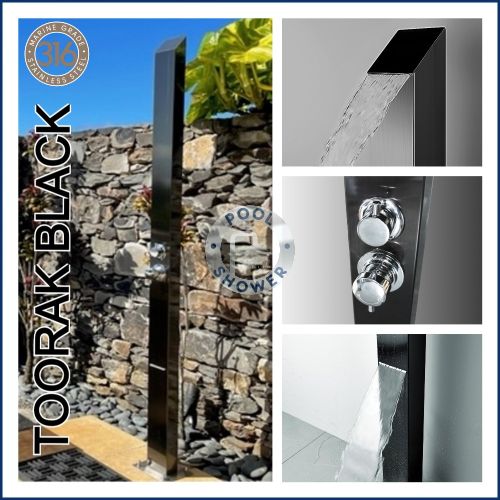 Toorak Black 316 Marine Grade WATERMARK REGISTERED Stainless Steel Outdoor Indoor Pool Shower