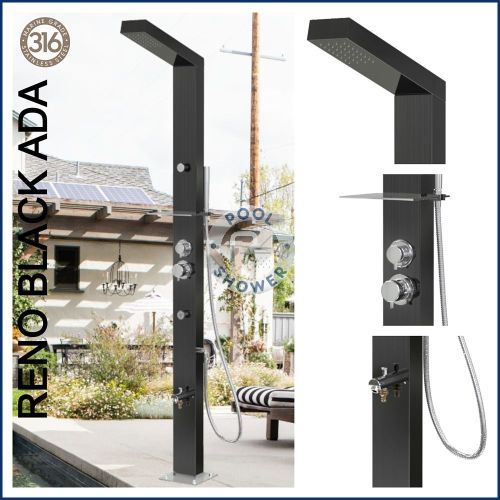 Reno Black ADA 316 Marine Grade Stainless Steel Outdoor Pool Shower Watermark 