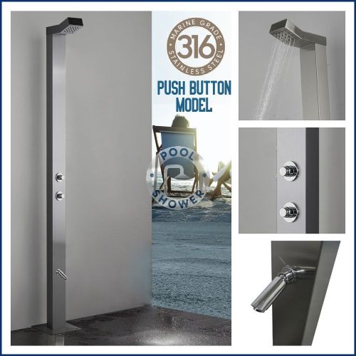 Bondi Push Button 316 Marine Grade WATERMARK REGISTERED Stainless Steel Outdoor Indoor /Pool Shower. With a 15 seconds timed flow control.(Cold or Tempered Water Source Only  / Not Hot And Cold)