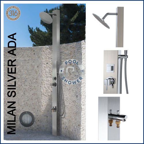 Milan Silver  ADA 316 Marine Grade WATERMARK REGISTERED Stainless Steel Outdoor Indoor /Pool Shower