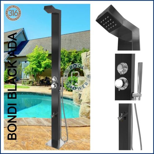 Bondi Black ADA 316 Marine Grade WATERMARK REGISTERED Stainless Steel Outdoor Indoor /Pool Shower