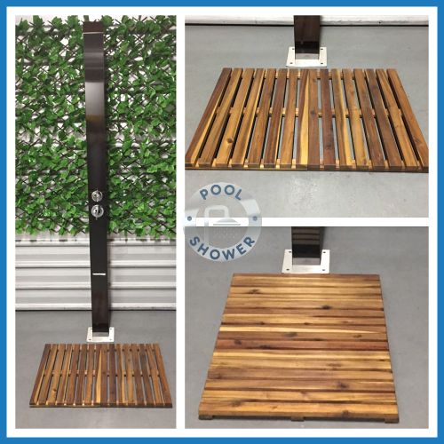 (RECOMMENDED) Set of 2 Acacia Hardwood Timber Shower Stands/Mats with Natural Oil Finish