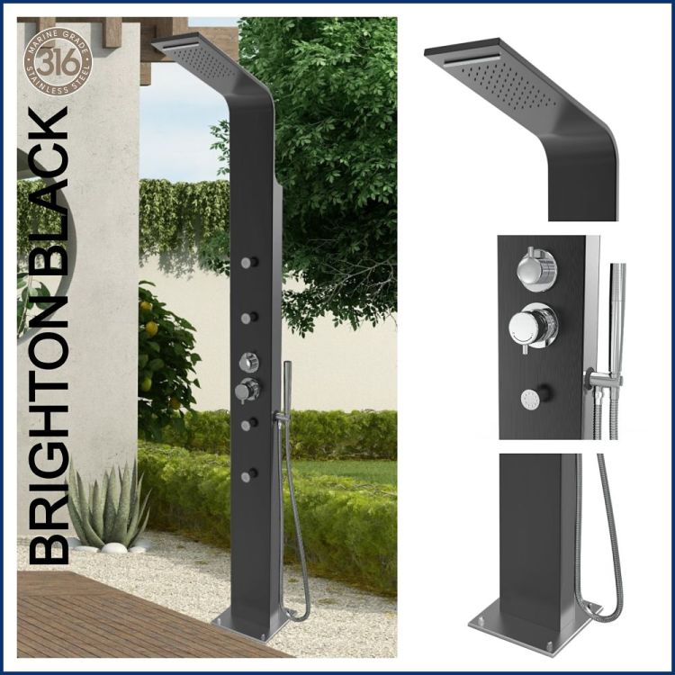Brighton Black 316L Marine Grade WATERMARK REGISTERED Stainless Steel Outdoor/Indoor Massage Shower.