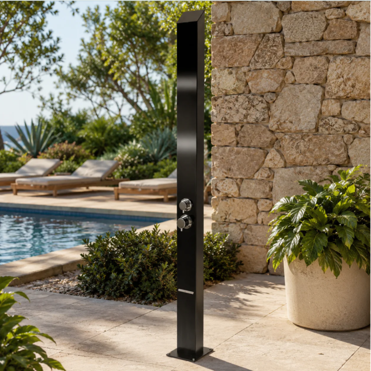 Toorak Black 316L Marine Grade Stainless Steel Outdoor Waterfall Pool Shower with Hot & Cold Mixer