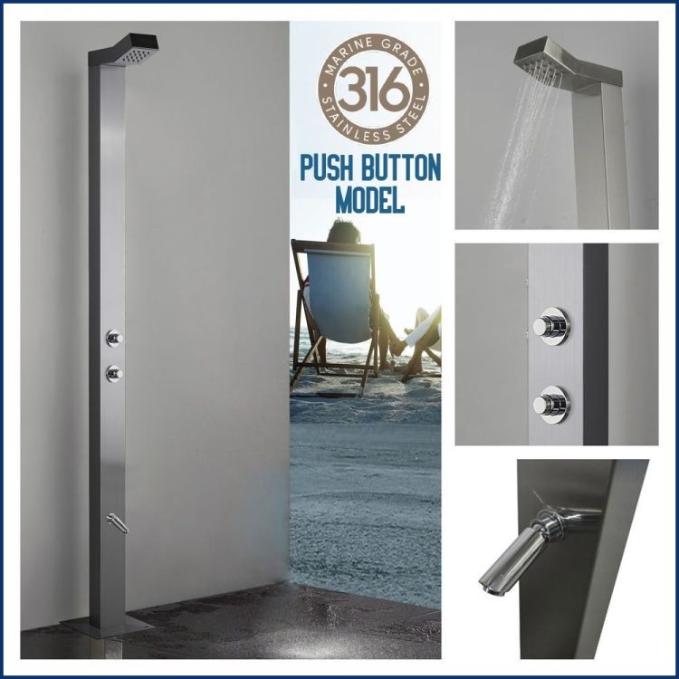 Bondi Push Button 316L Marine Grade WATERMARK REGISTERED Stainless Steel Outdoor Indoor /Pool Shower. With a 15 seconds timed flow control.(Cold or Tempered Water Source Only / Not Hot And Cold)