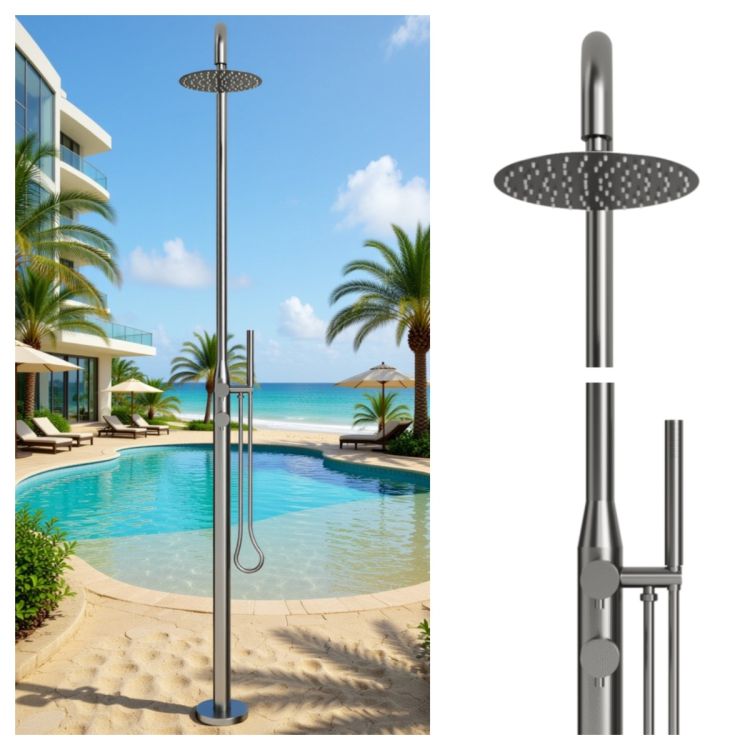 LA Gunmetal 316L Stainless Steel Marine-Grade Outdoor Pool Shower – Brushed Finish , Hot & Cold Mixer Included with Hand Shower Wand